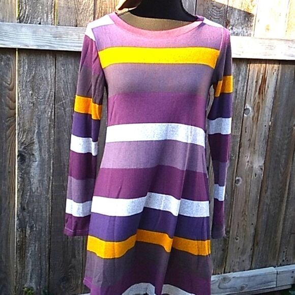 Korsis grunge stripe asymmetrical hem button side sweater dress - Picture 13 of 15